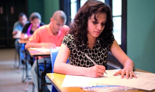 Student in exam.
